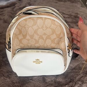 Tan and White Women's Backpack